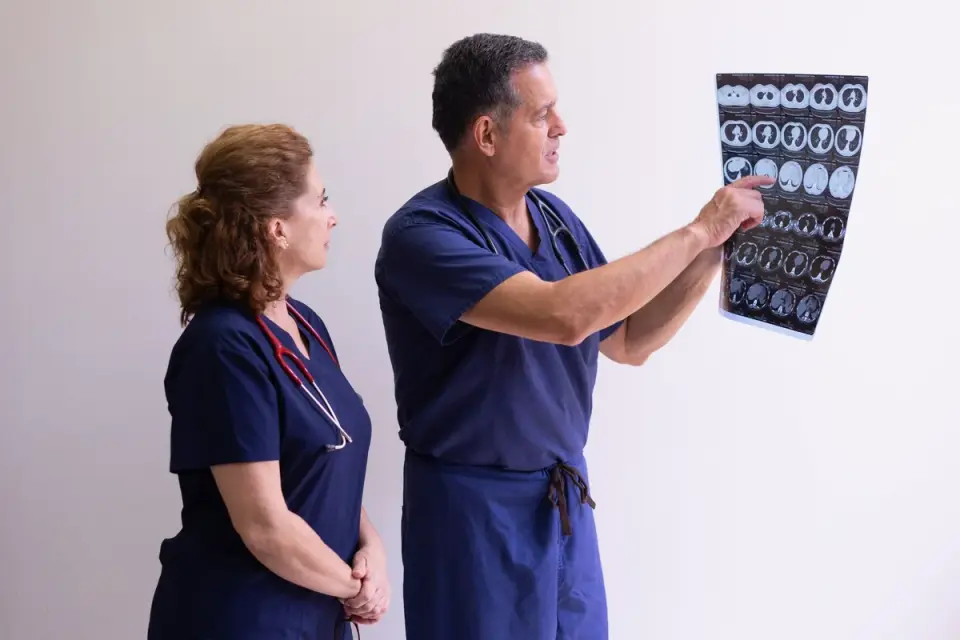 A veterinarian gently assessing a senior dog during a wellness exam