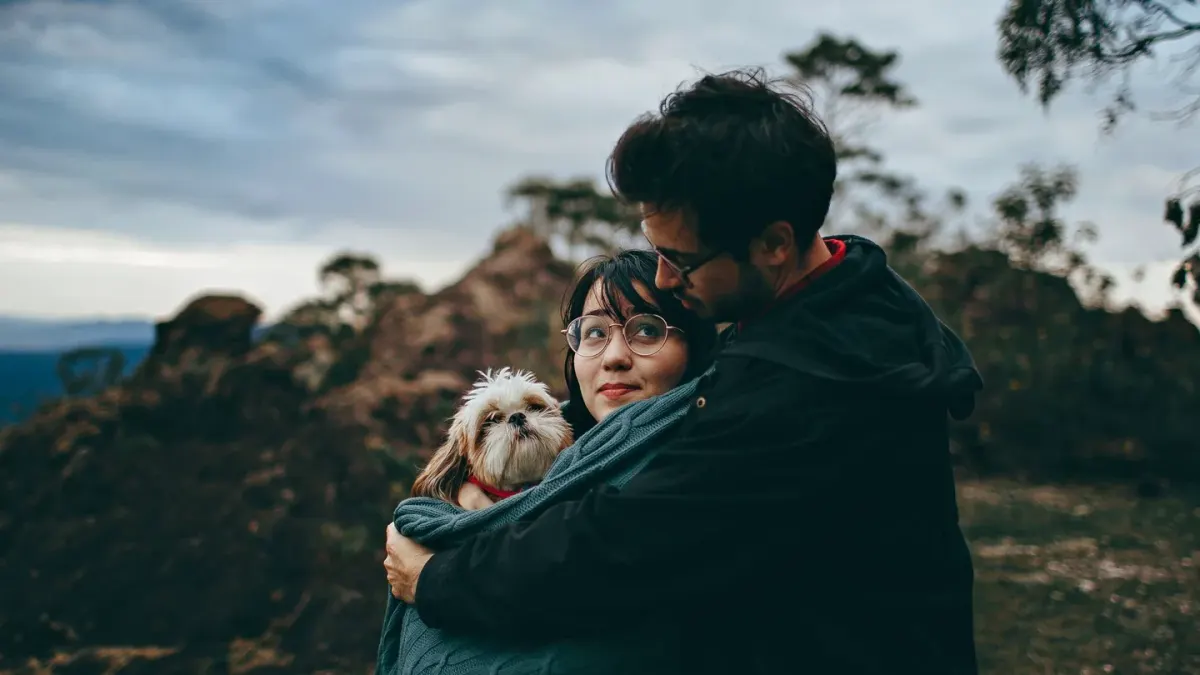 Dog camping with an owner