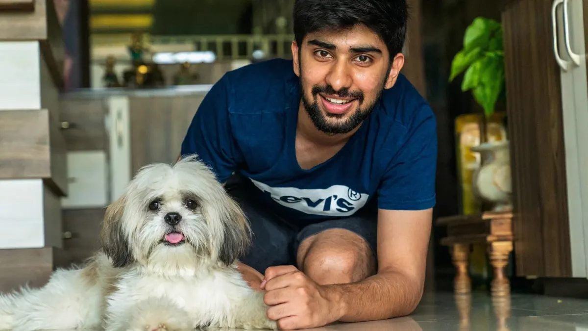 Dog with an owner at home