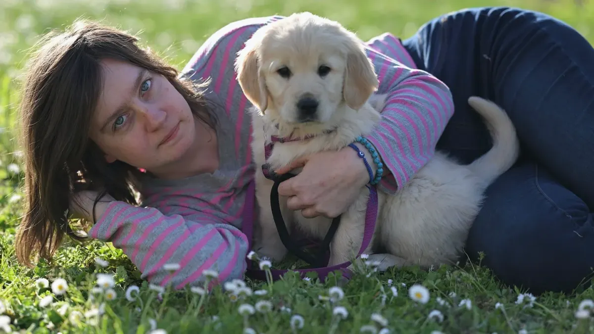 Dog with an owner at home