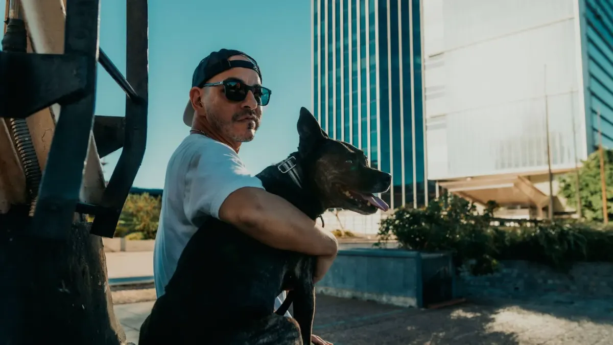 Dog with an owner at home