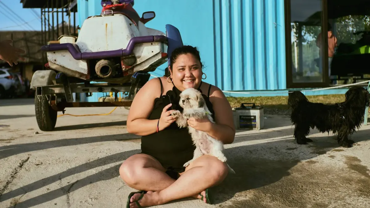 Dog with an owner at home