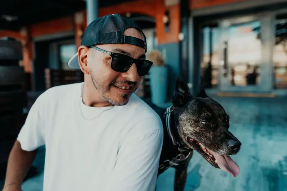 Dog with an owner at home